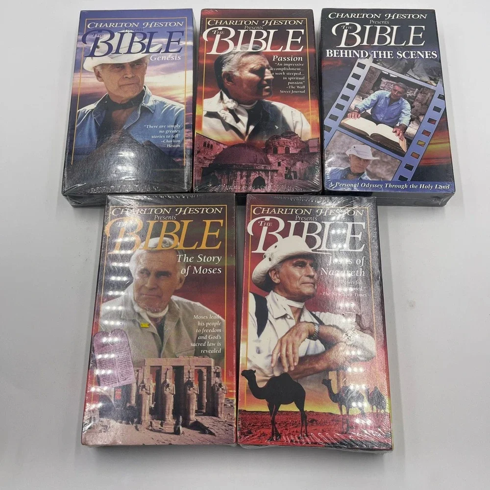 Charlton Heston Presents The Bible VHS Lot Genesis Passion Story Moses